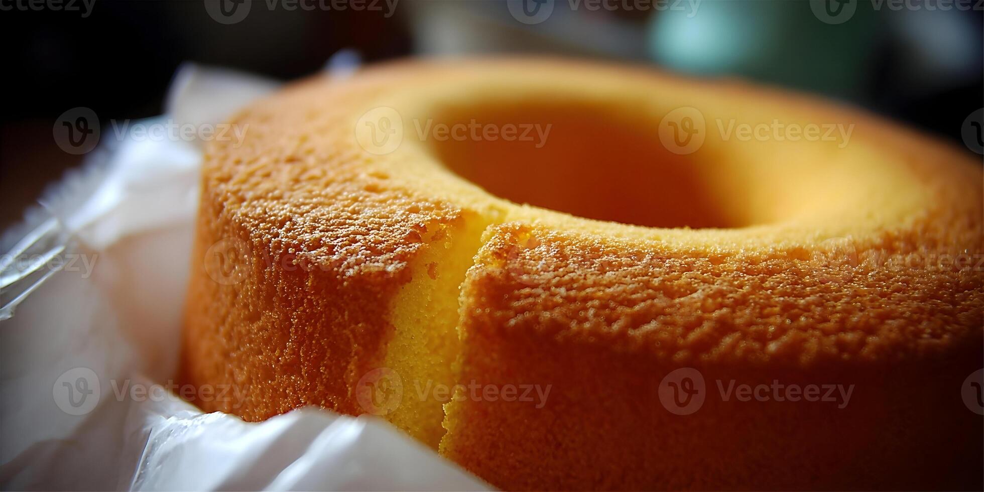 Closeup of a Delicious Golden Brown Cake with a Hole in the Center photo