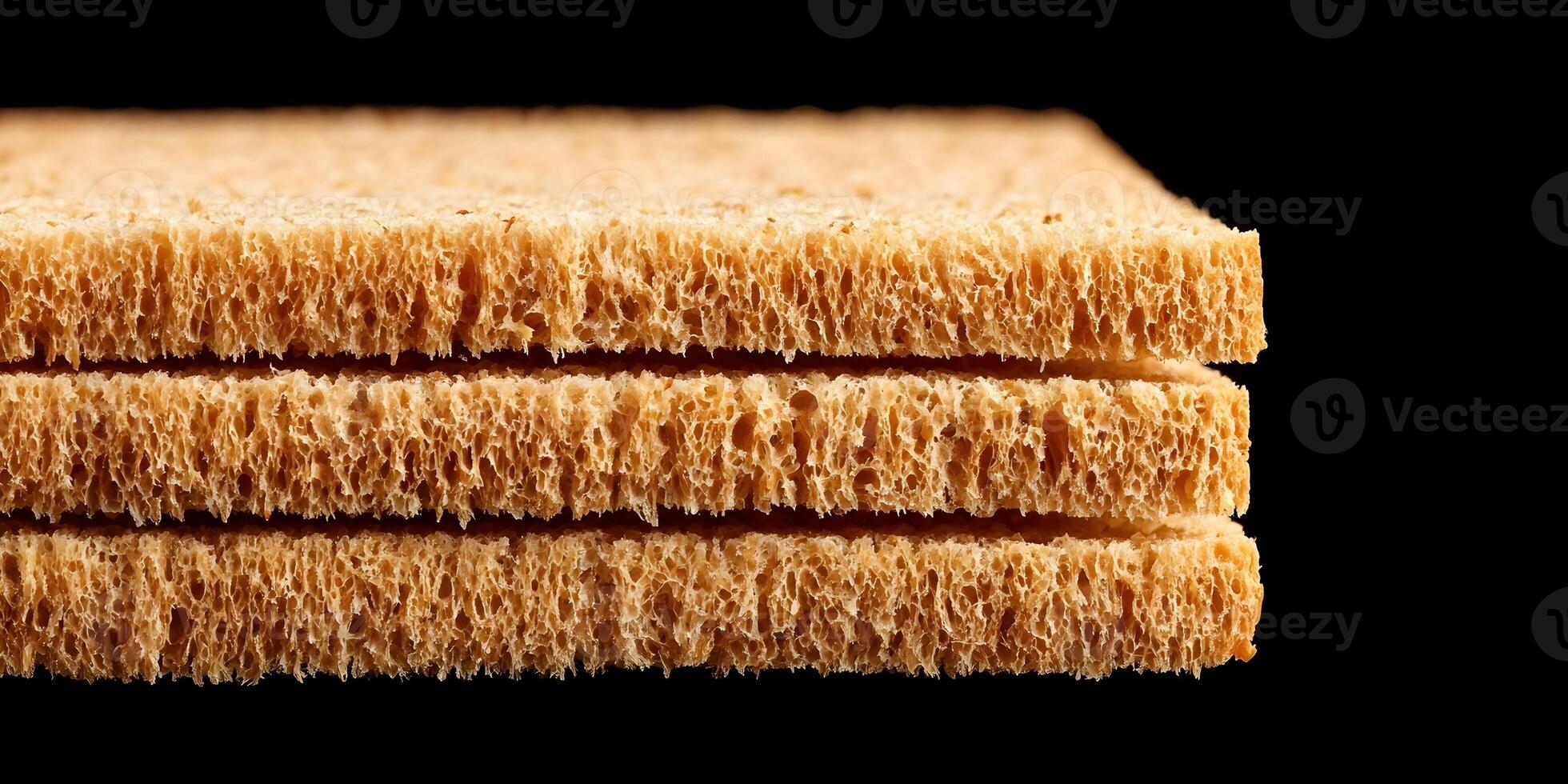 Three Slices Brown Bread Crispbread Closeup Texture photo