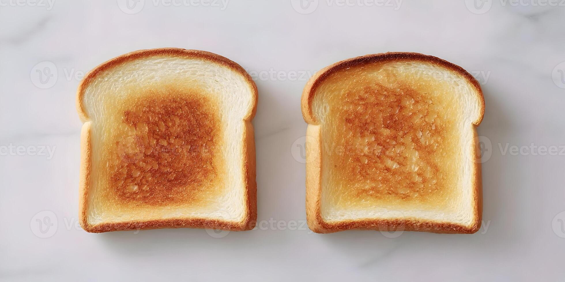 Two Slices of Toasted Bread on Marble Surface Golden Brown Crust Breakfast Food photo