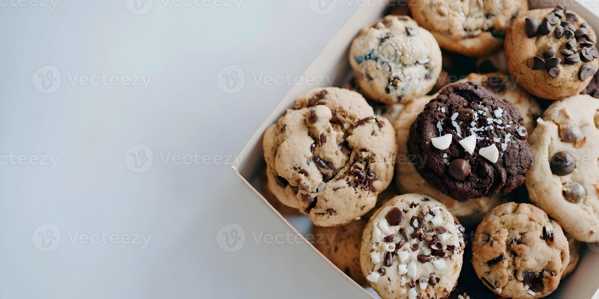 Gourmet Chocolate Chip Cookies Box Assorted Flavors Delicious Sweet Treats Bakery photo