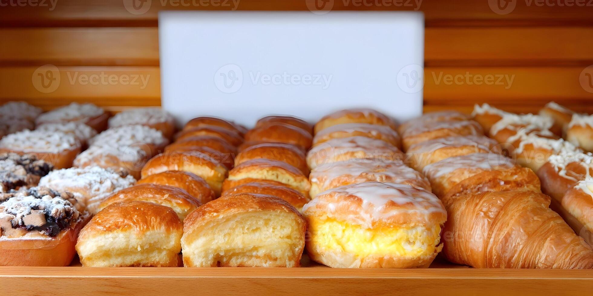 Assortment of Sweet Pastries and Croissants Bakery Display photo
