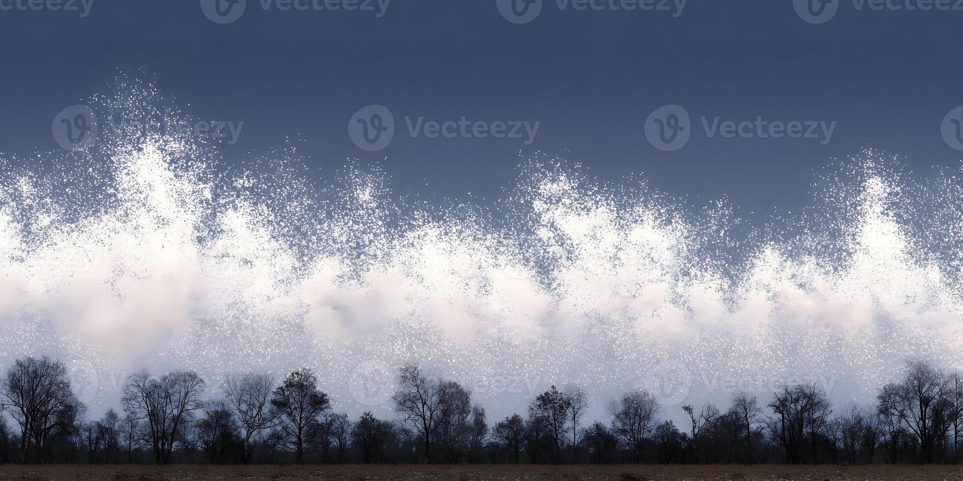 Winter Landscape with Sparkling Snow Effect over Trees and Field photo