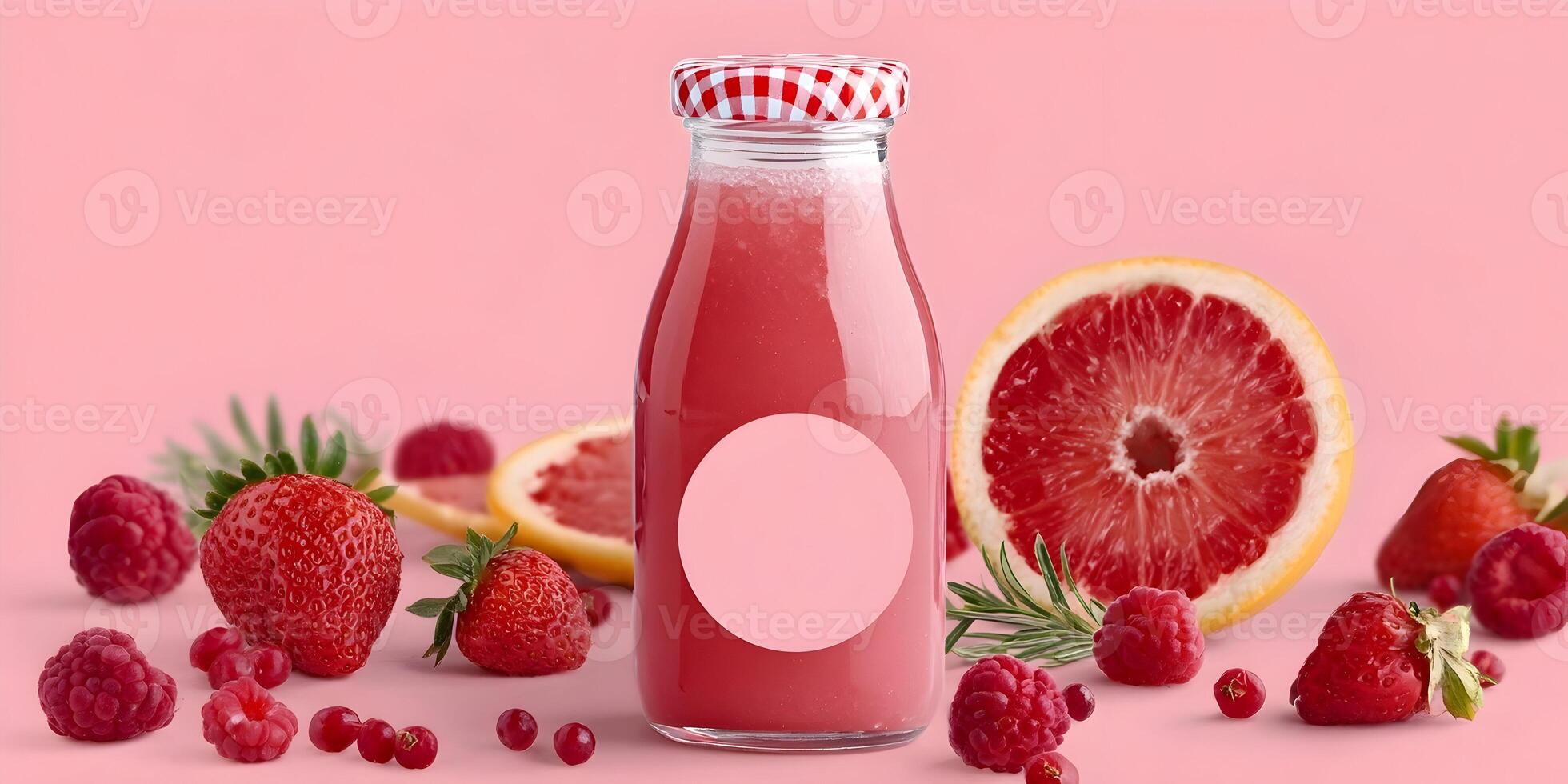Pink Grapefruit Raspberry Strawberry Smoothie Bottle Mockup photo