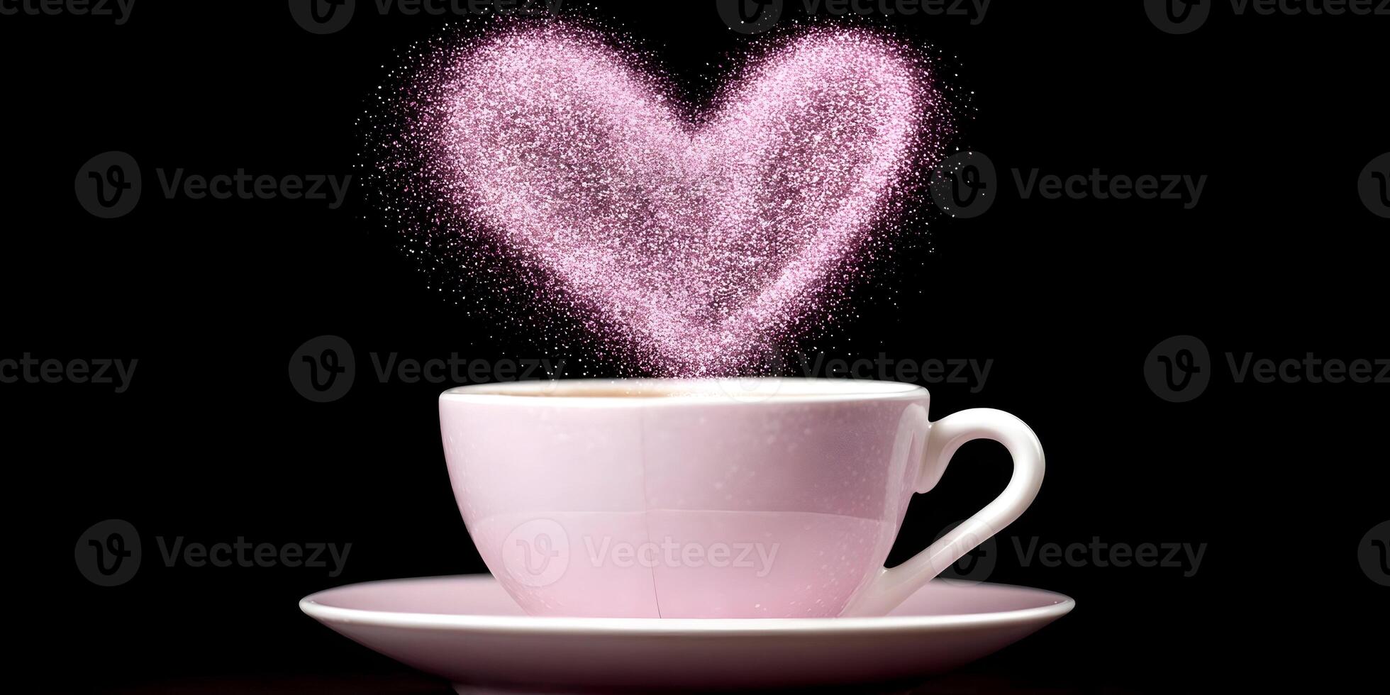 Pink Teacup with Pink Glitter Heart Steam Valentines Day Romance photo