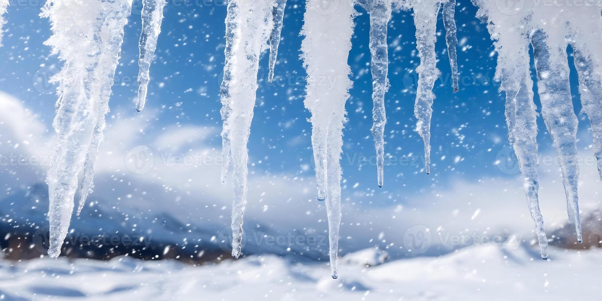 Stunning Icicles Hanging Winter Scene Snow Falling Cold Weather Frozen Nature photo