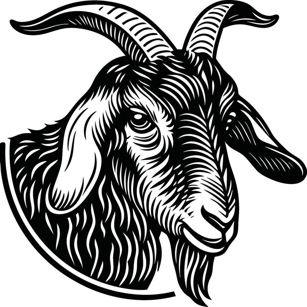 Detailed Goat Head Set Of Silhouette, black and white, emblem, horizontal vector
