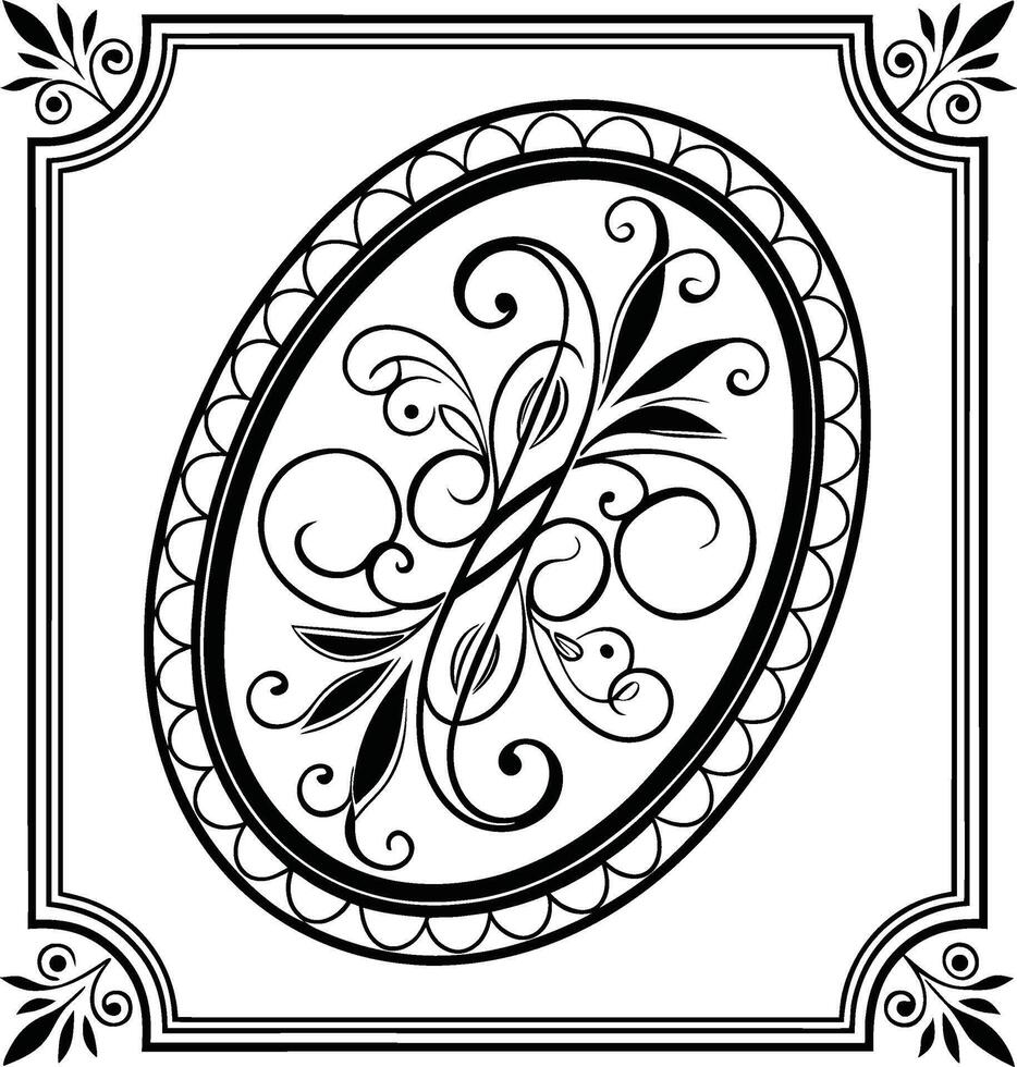 Elegant Circular Frame Floral Ornament Silhouette Icon, antique, nature vector