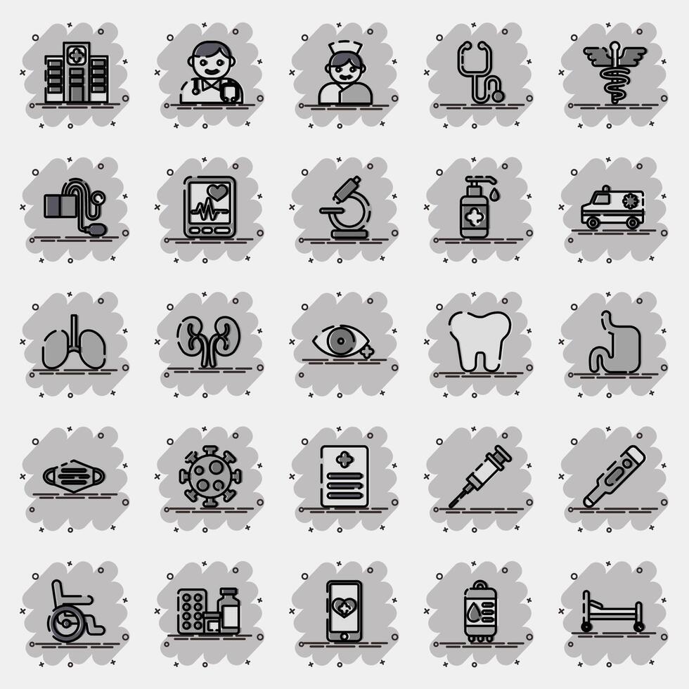 Icon set of medical. Medical elements. Icon in comic style. vector
