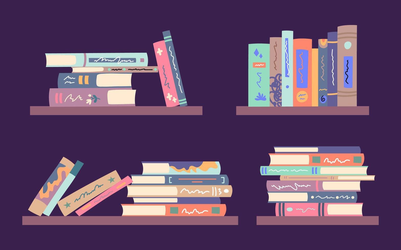 Colorful books on shelves illustration vector