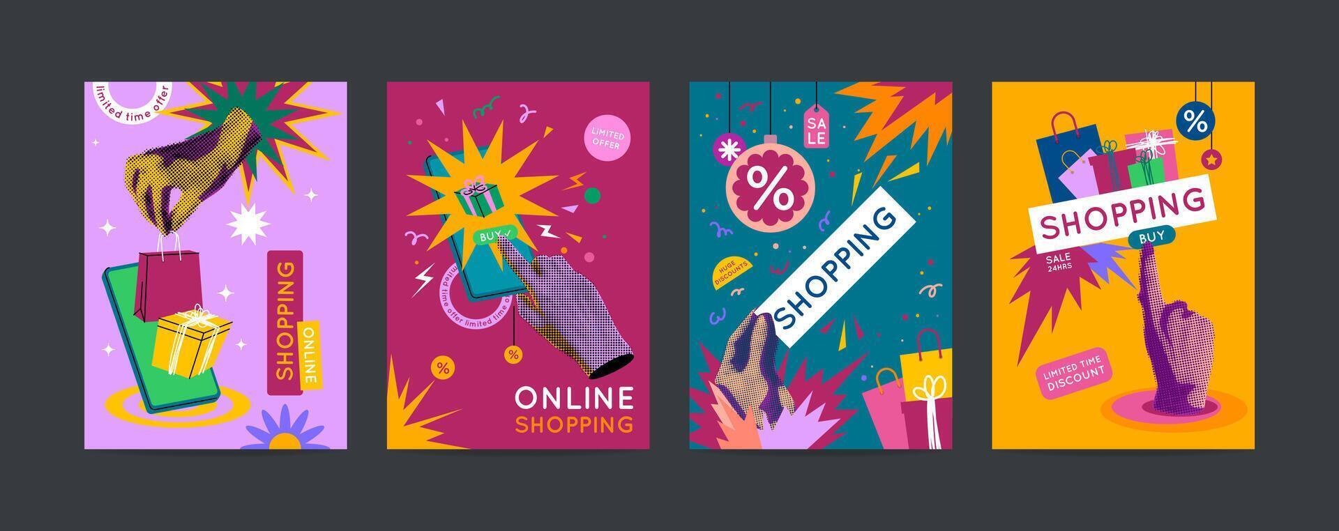 Colorful online shopping graphics collection vector