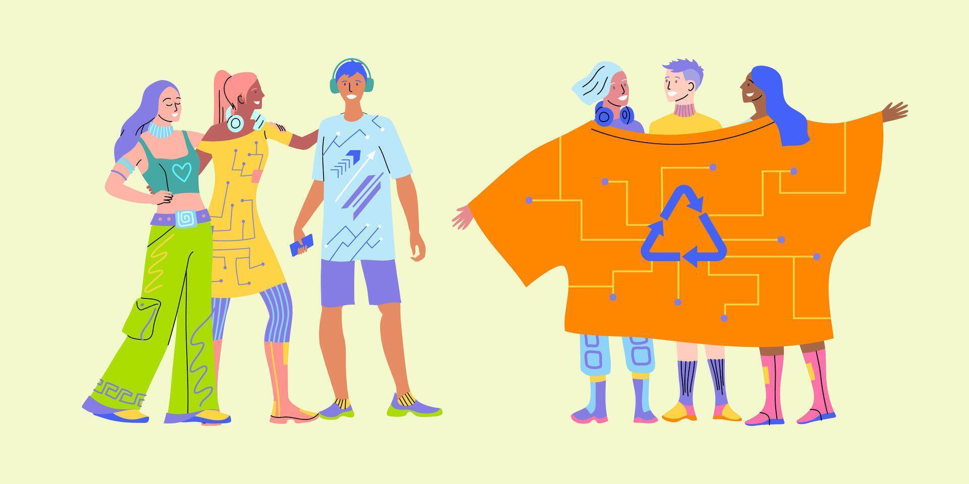 Colorful clothing design and sustainable fashion vector