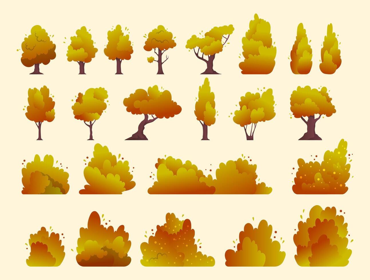 Colorful autumn trees and bushes illustrations vector