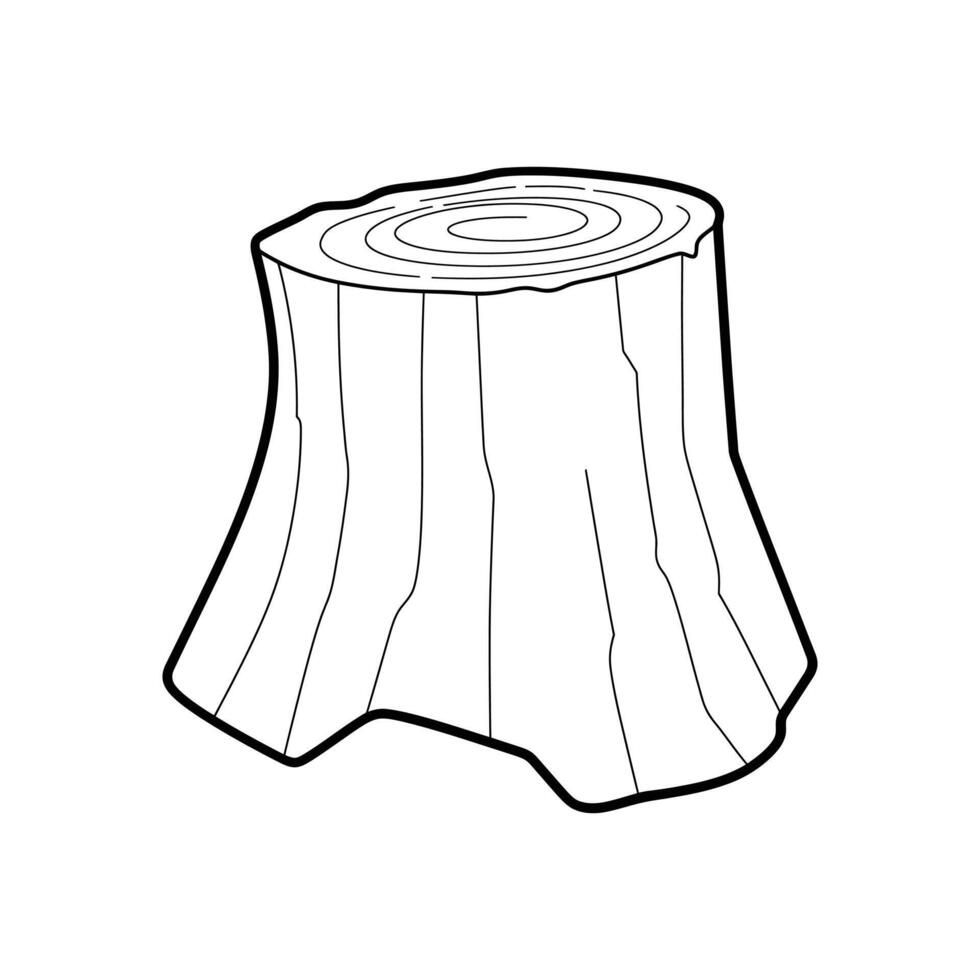 Simple Black and White Illustration of a Tree Stump with Annual Rings Visible vector