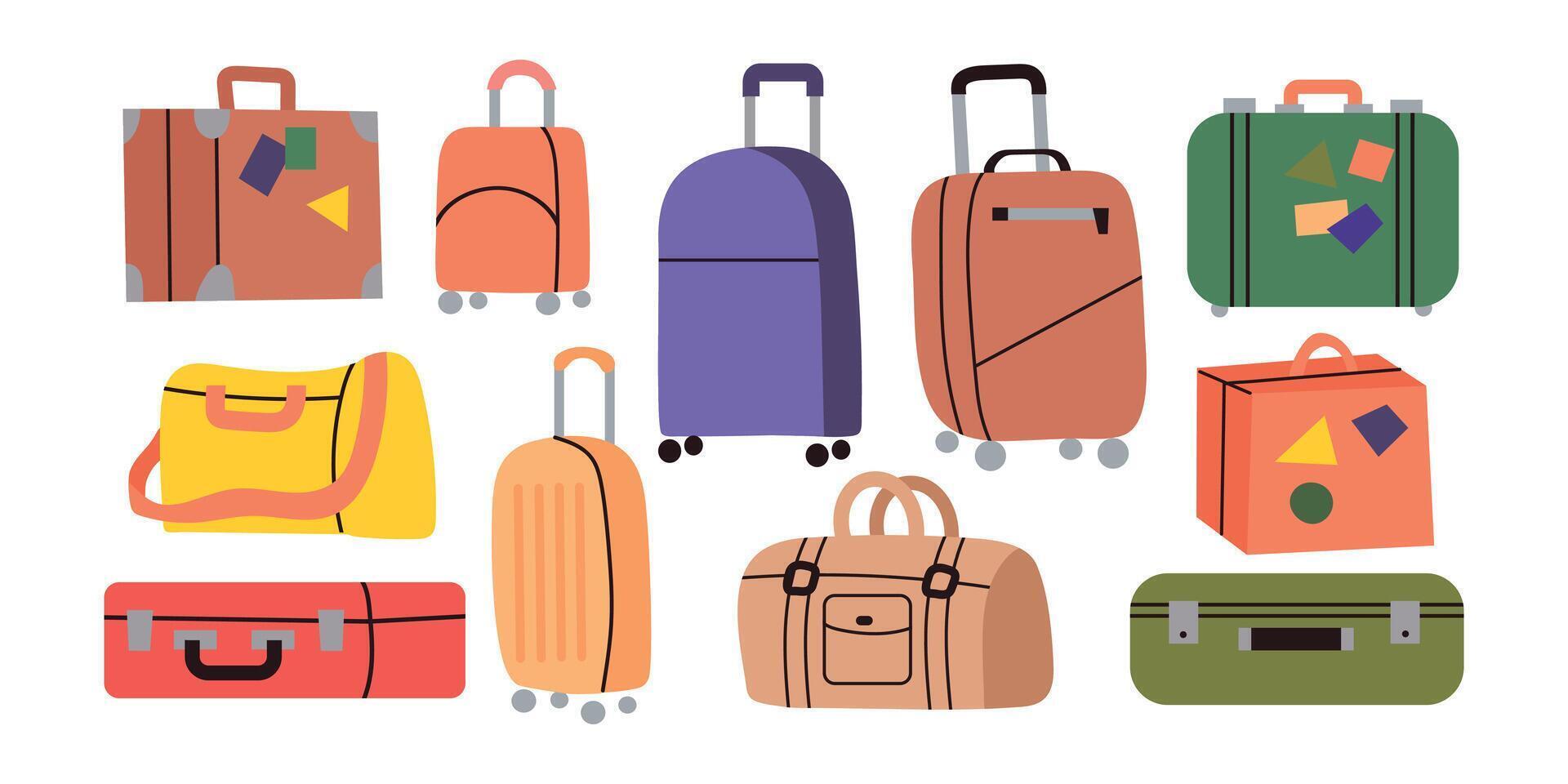 Colorful travel bags and suitcases vector