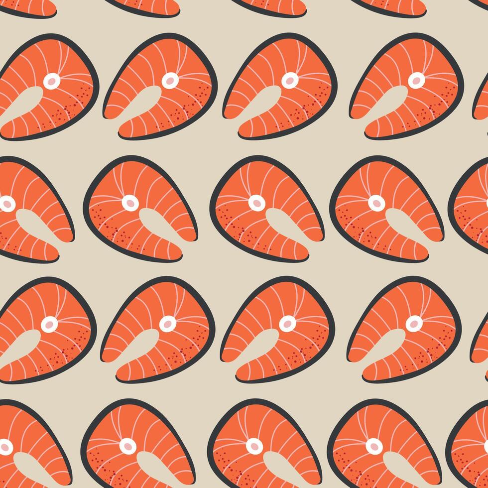 Tuna salmon red fish stake seamless pattern background for packaging and decoration. Eco healthy food concept. vector
