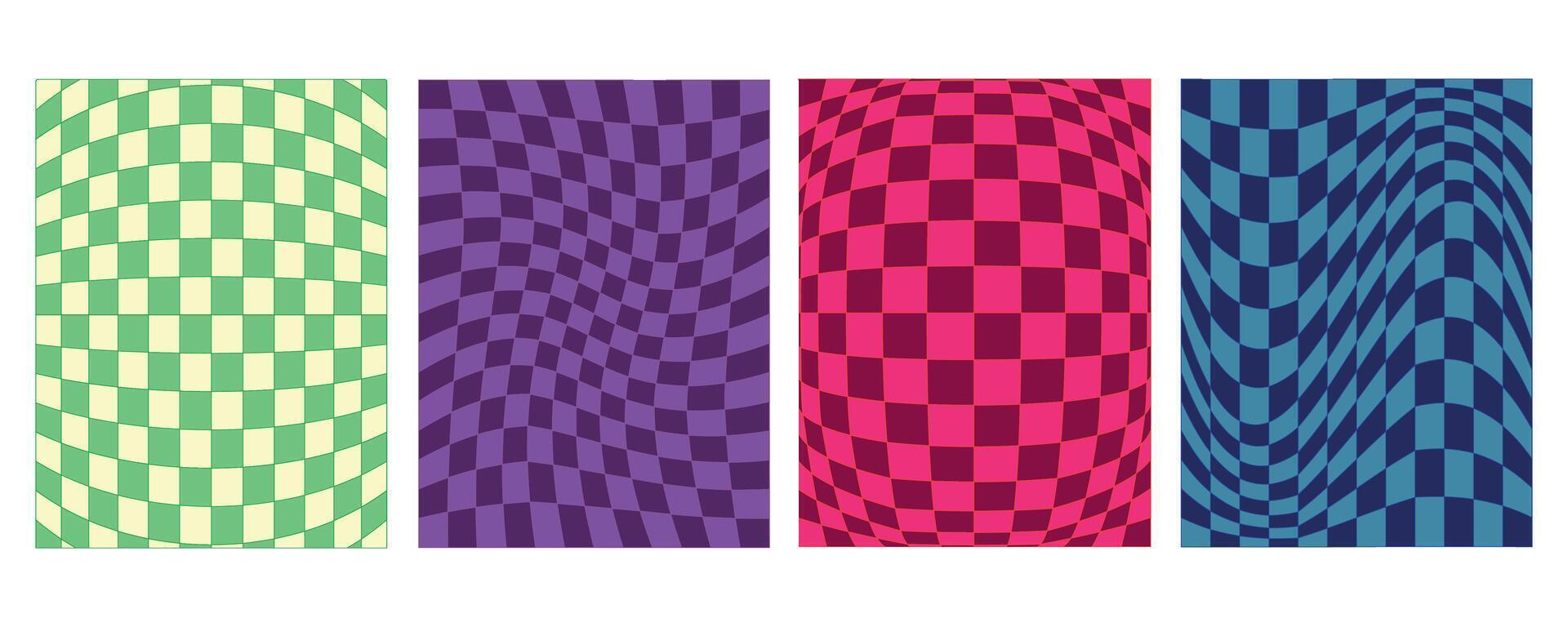 Set collection of retro chequered wavy backgrounds boards posters cards vector