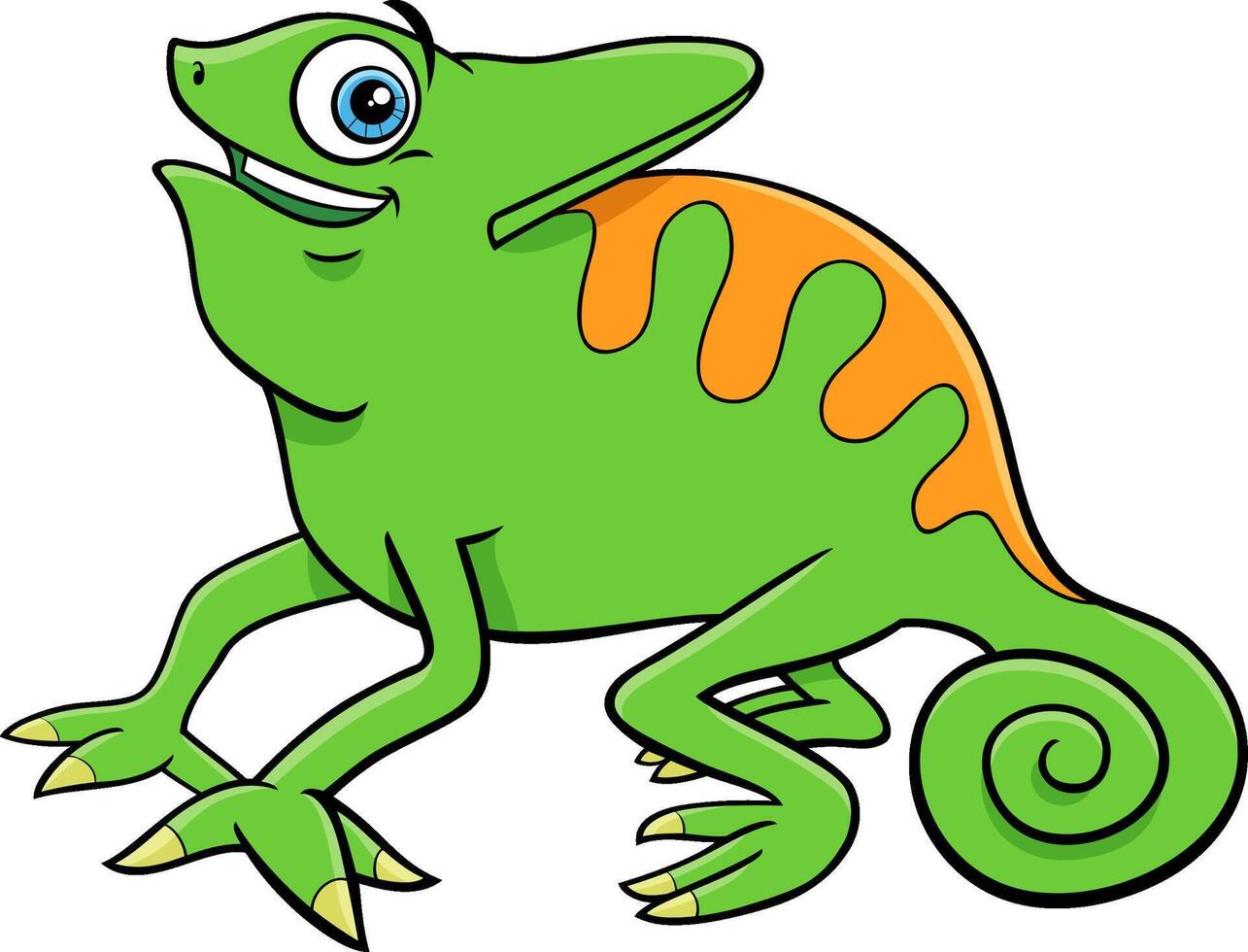 cartoon green chameleon reptile animal character waving vector
