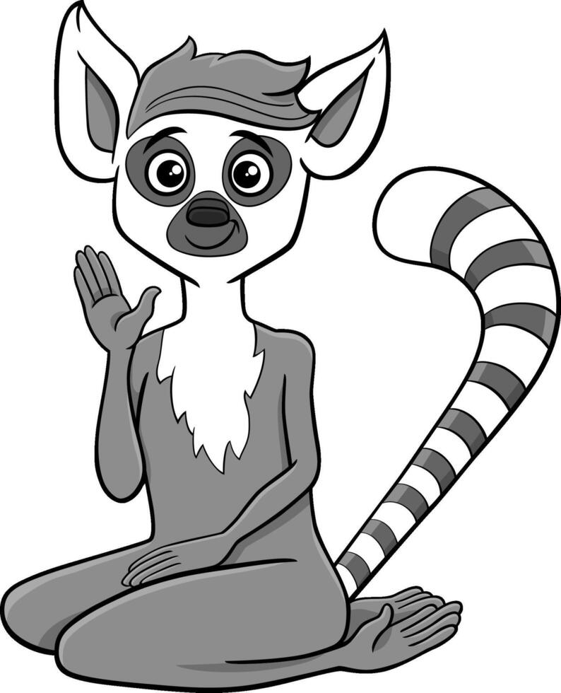 funny cartoon lemur primate animal character waving hand vector