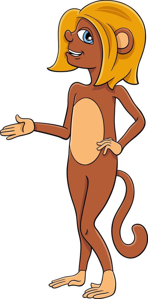 funny cartoon female monkey primate animal character vector
