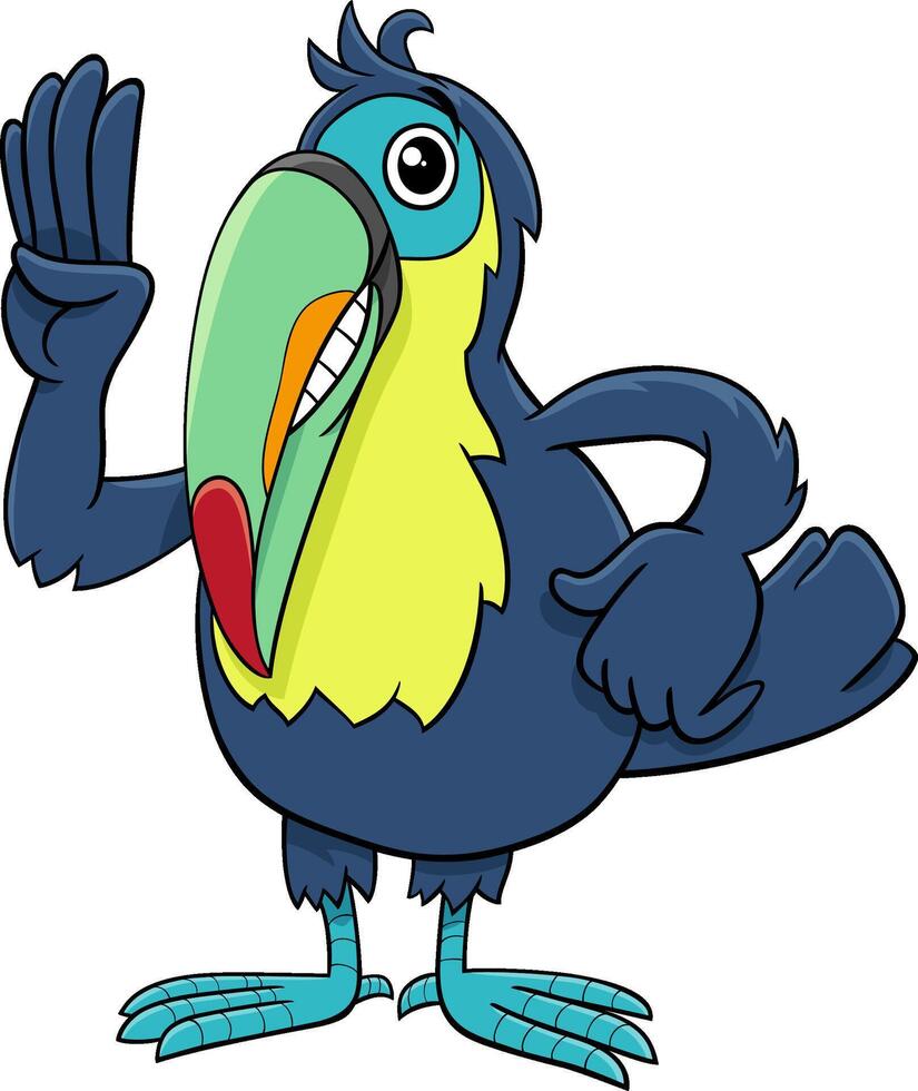 funny cartoon toucan bird wild animal character waving vector