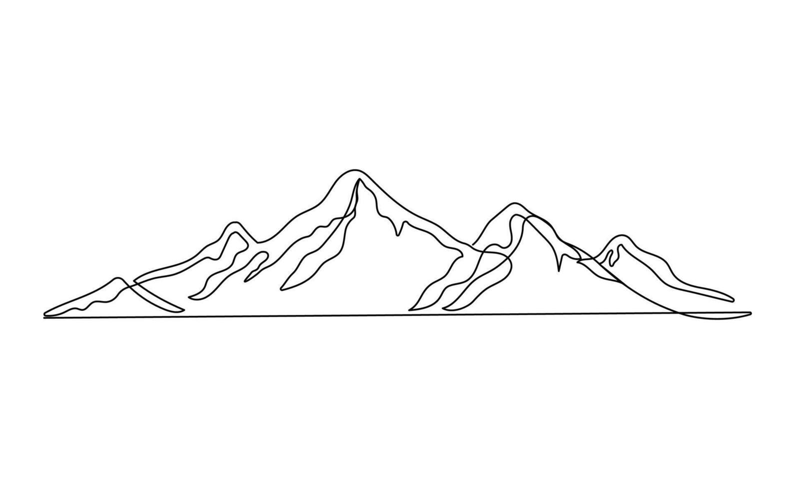 Abstract mountain range landscape in continuous line drawing style. Minimalist mountain in black linear sketch isolated on white background. vector