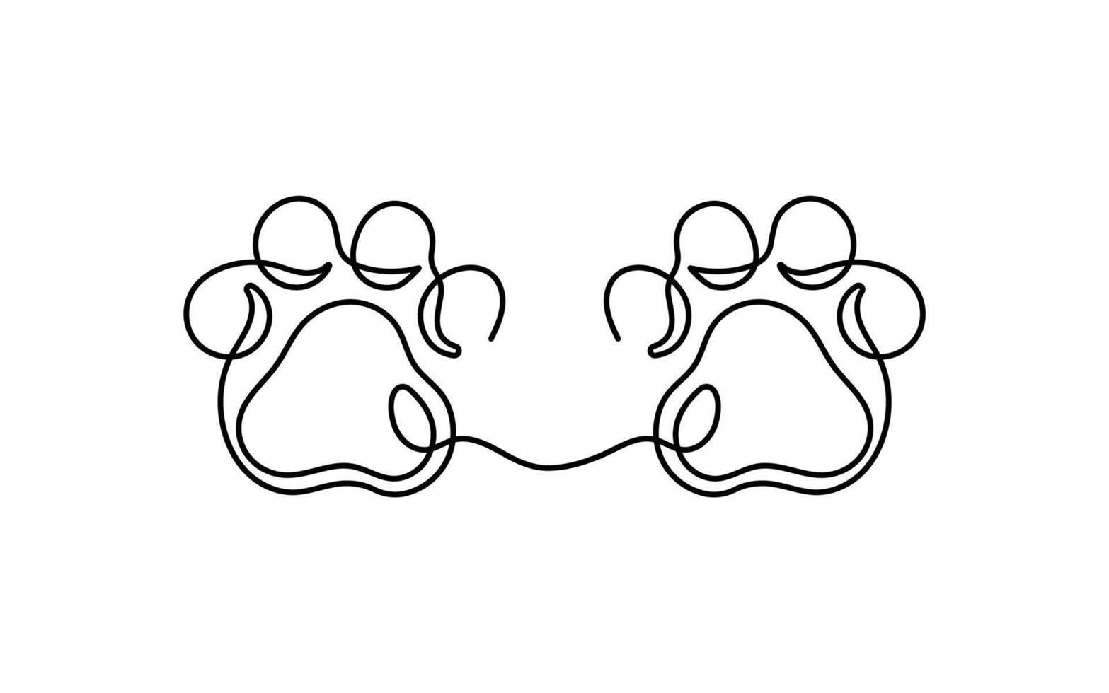 Cat, dog paw in continuous line art drawing vector