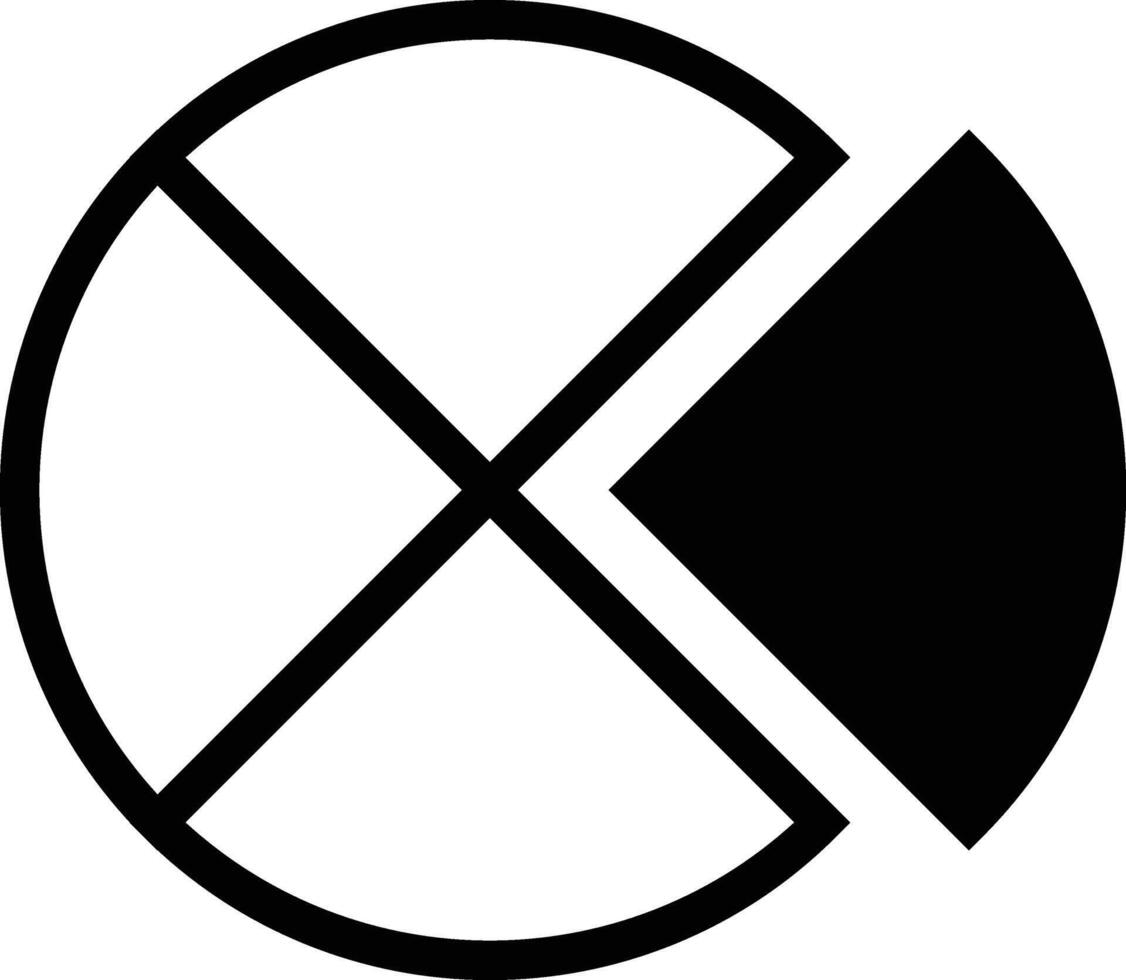 Abstract circular graphic with intersecting lines and a solid black segment representing a pie chart slice vector