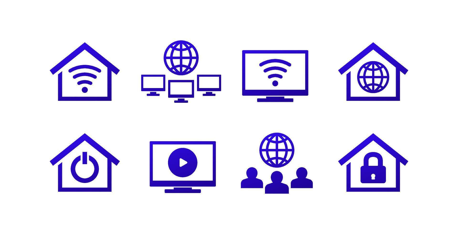home network and smart tv icons set vector