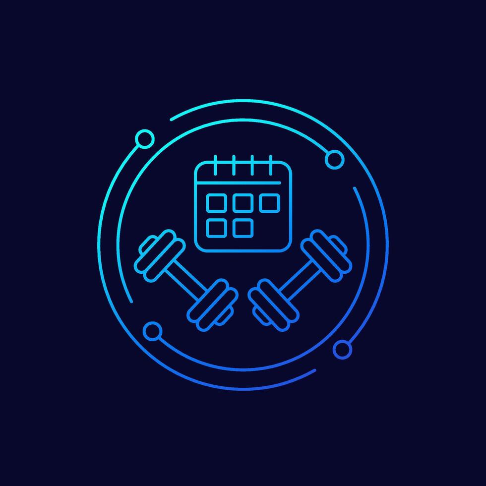 training schedule icon, gym workout plan, linear design vector