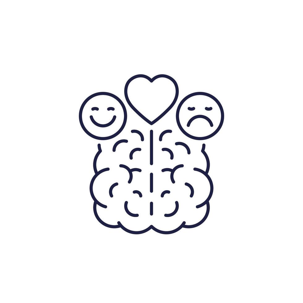 emotional intelligence line icon with a brain vector