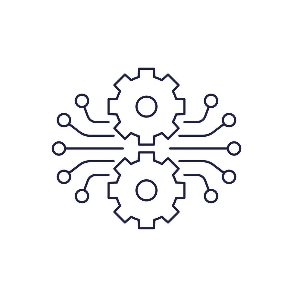 project execution line icon with gears vector