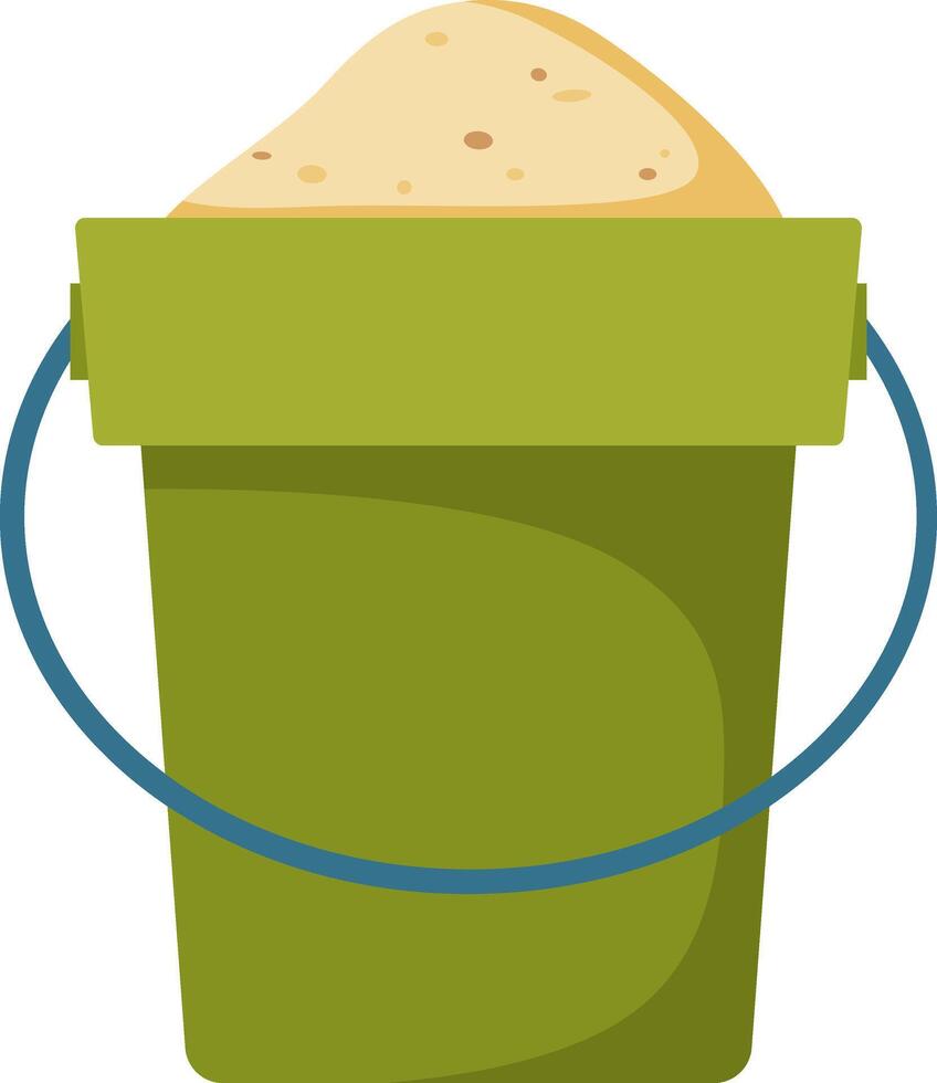Plastic bucket with sand. Children's toy for the sandbox. Hand drawn simple illustration. vector