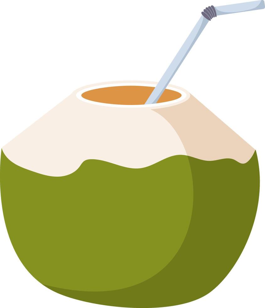 Tropical coconut drink with straw. Summer coconut cocktail concept. Cold and refreshing drink for hot weather. Hand drawn simple illustration. vector