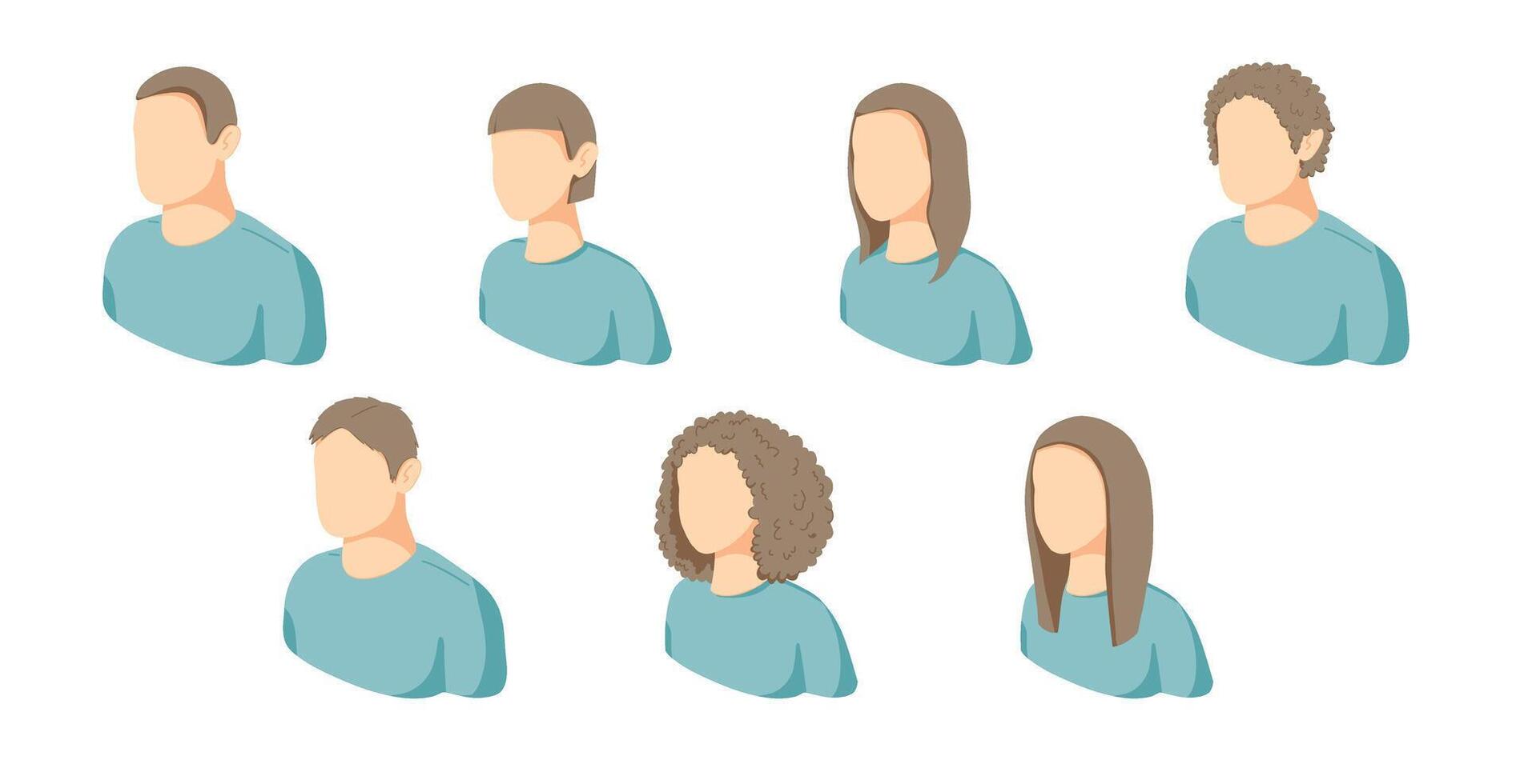 set of flat design female and male avatars icon for profile or user interface with light blue background. collection of faceless avatars vector
