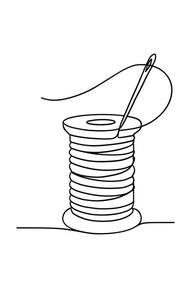 Needle and Thread Spool Minimal Line Drawing vector