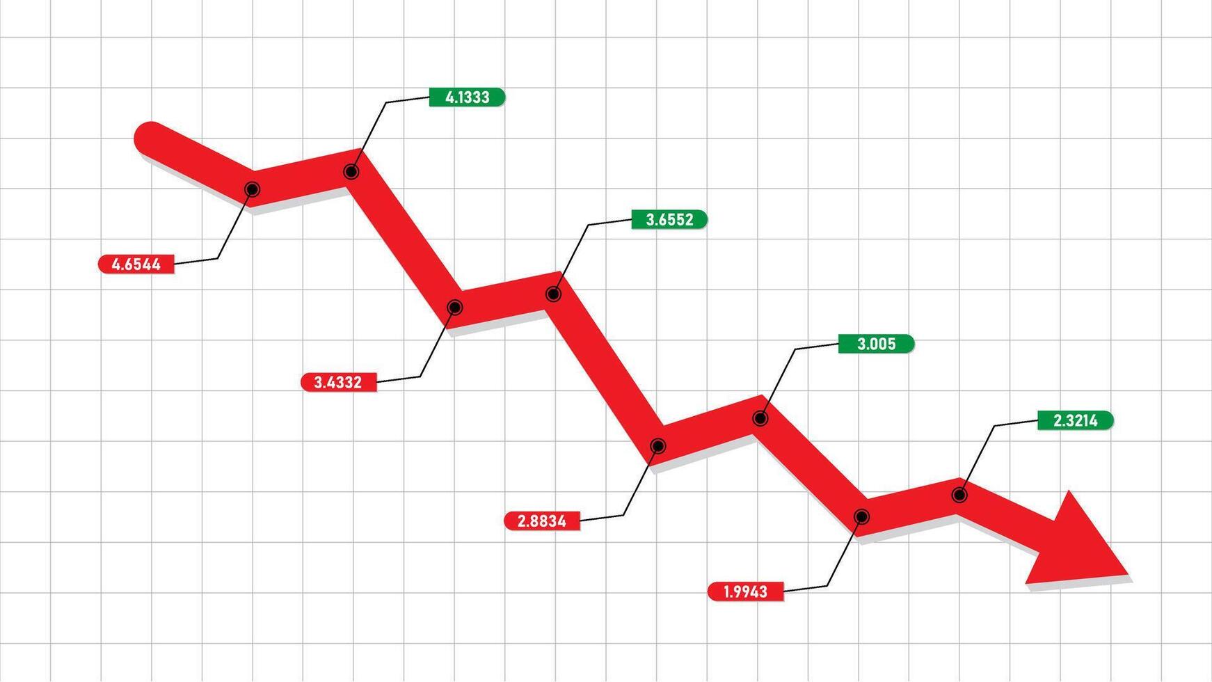 red down loss arrow chart with pin point data, number chart template vector