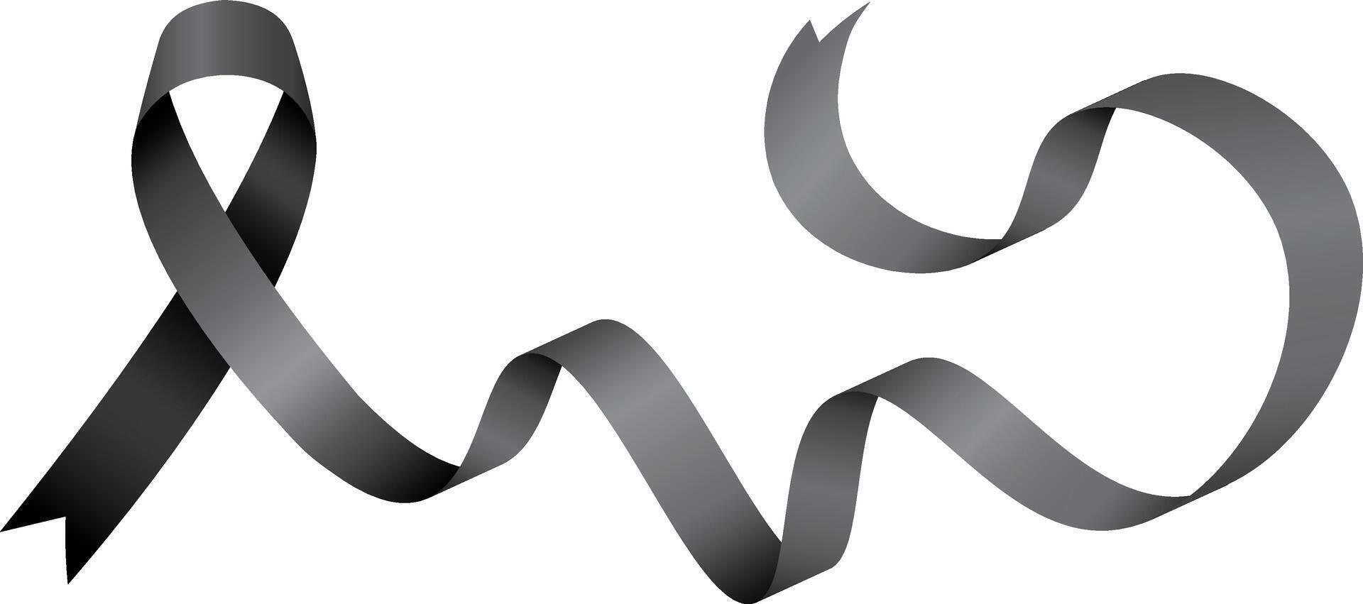 Black ribbon with long strip wave template for funeral, events vector