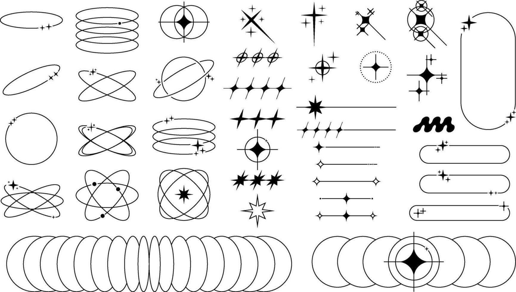 minimalist aesthetic abstract lines with stars y2k futuristic retro arch stroke design set template vector