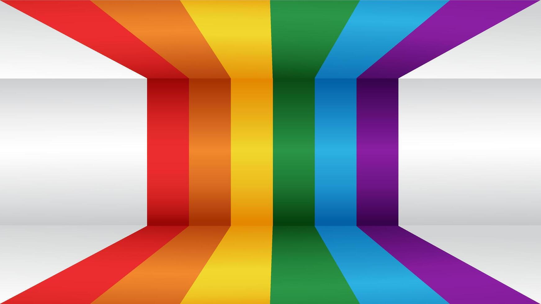 Pride colour lines perspective path on room, studio, wall with spot lighting banner background template vector