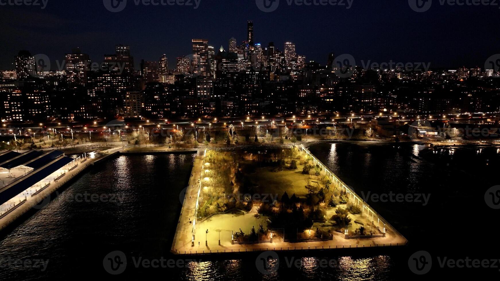 Outdoors Brooklyn Skyline in Brooklyn New York in United States. Scenic Cinematic. photo