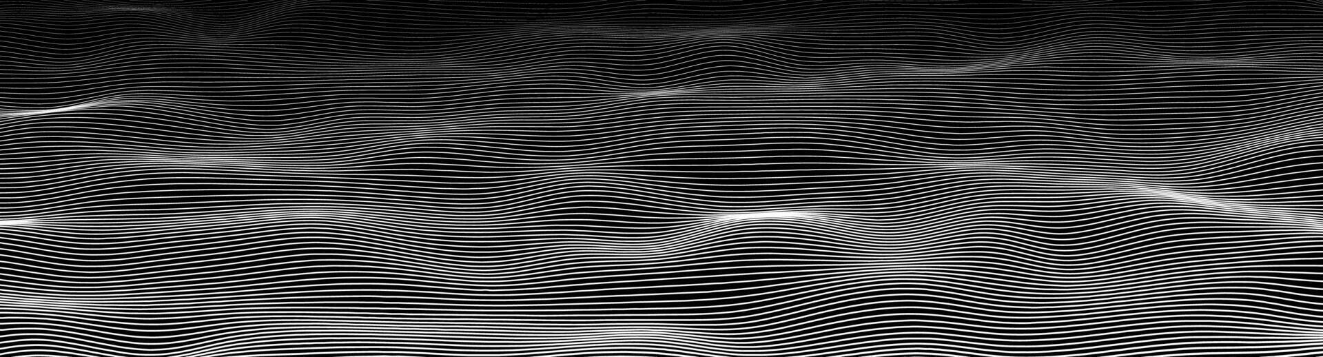 Wavy line pattern with black and white abstract design. White lines gradually fade into the black background, creating a smooth transition and depth effect vector