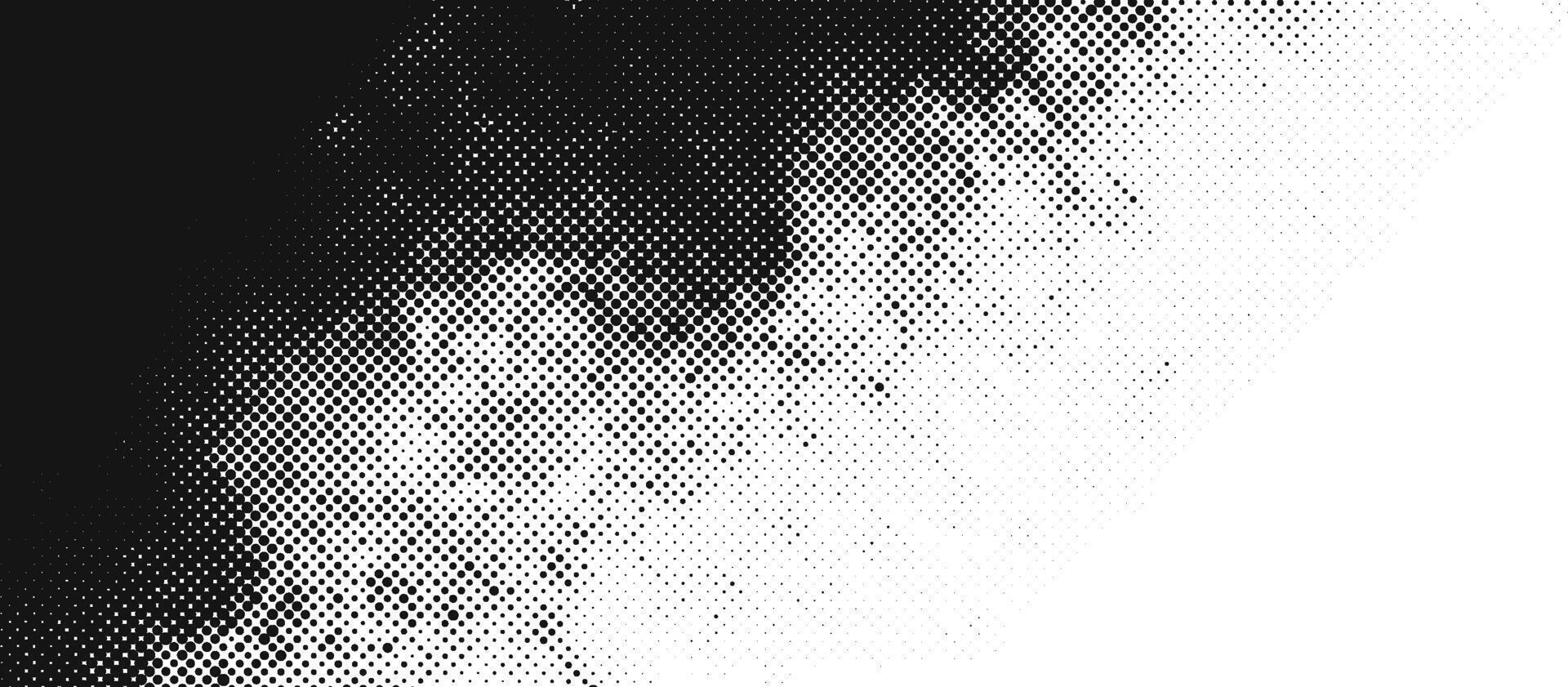 Halftone grunge texture with bold black fading dots. High-contrast abstract background with rough stippling. Vintage print distressed effect. vector