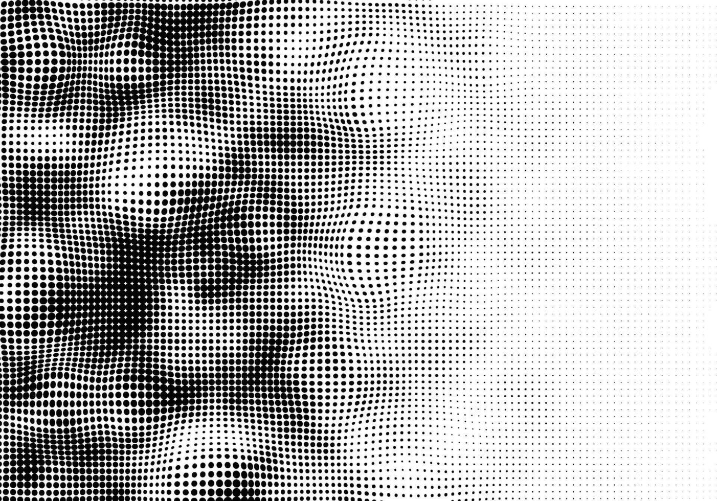 Halftone warped wave pattern with black dots. Abstract distortion texture with transition to white. vector