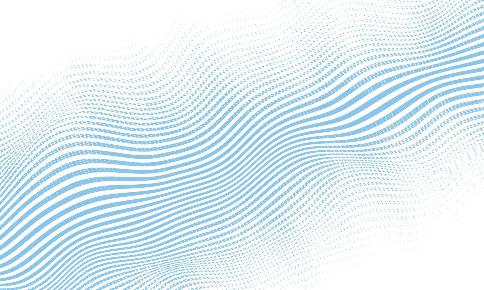 Wave pattern with flowing blue lines and halftone details on white background. Abstract digital design with smooth dynamic flow. vector