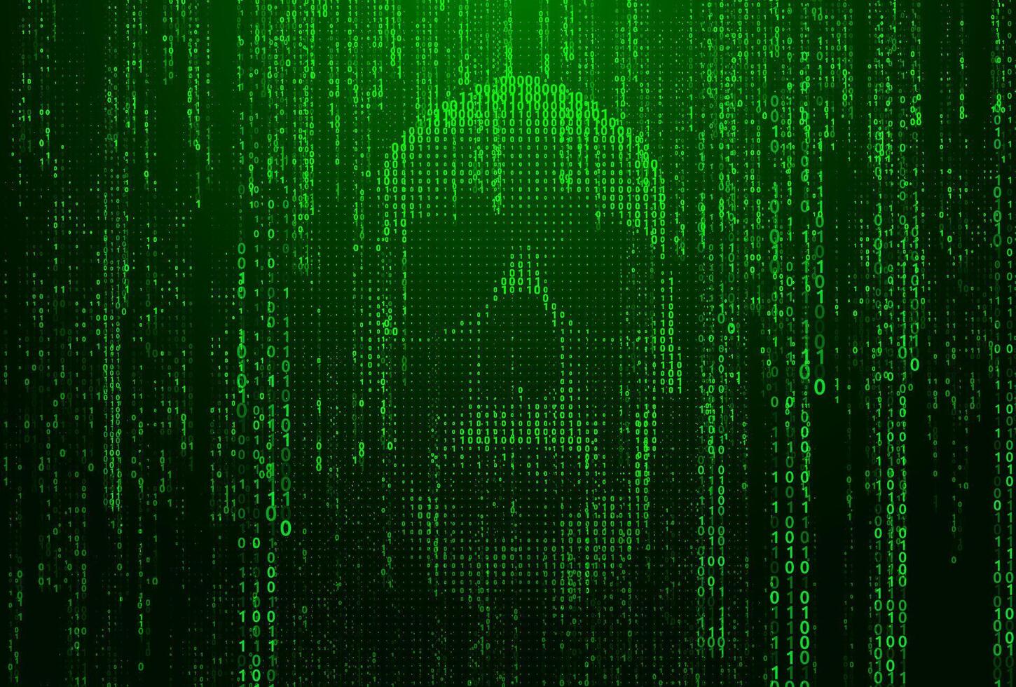 Binary code skull design. glowing green digital code rain in a Matrix inspired futuristic style. Futuristic cyberpunk aesthetic with a hacking theme. vector