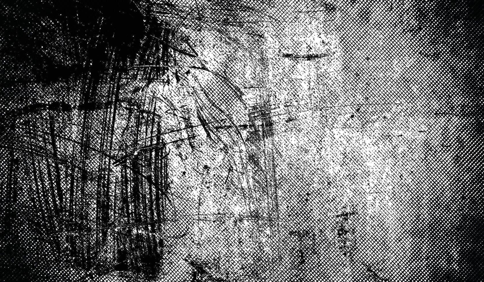 Grunge texture with crosshatched halftone vignette effect and distressed scratch marks. High-contrast background with punk, noise, abstract design elements. vector