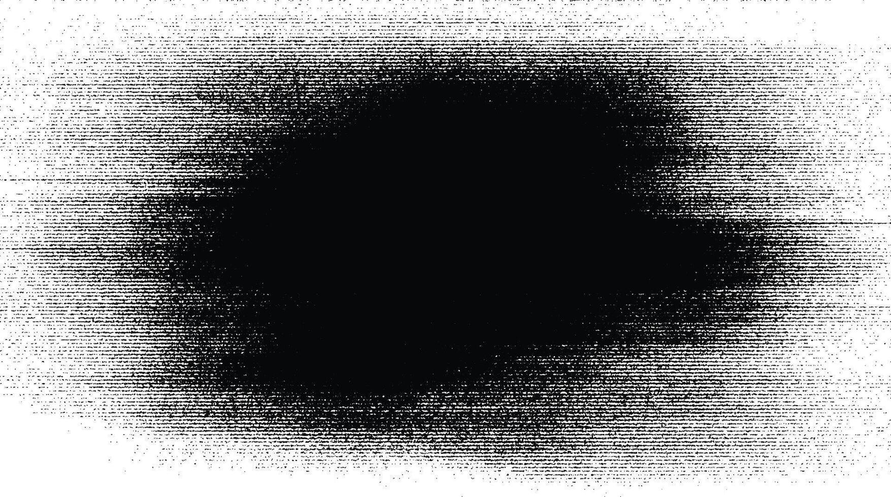 Horizontal line halftone texture with central black spot. Grunge noise pattern with distortion and glitch effect. vector