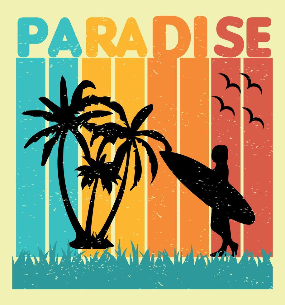 PARADISE - RETRO VINTAGE SUMMER T SHIRT DESIGN vector