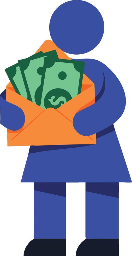 Person holding large orange envelope with cash money illustration financial concept vector