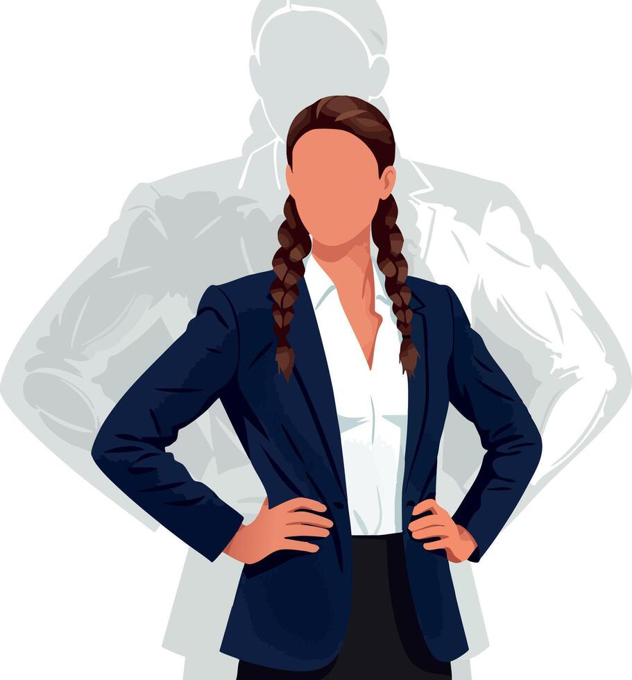 Businesswoman standing confident with hands on hips and shadow in background illustration vector